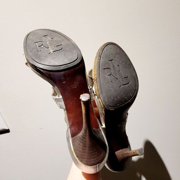 2/$20 Vintage Y2K Ralph Lauren Silver High Heels Shoes Size: 7.5M US - Picture 5 of 7